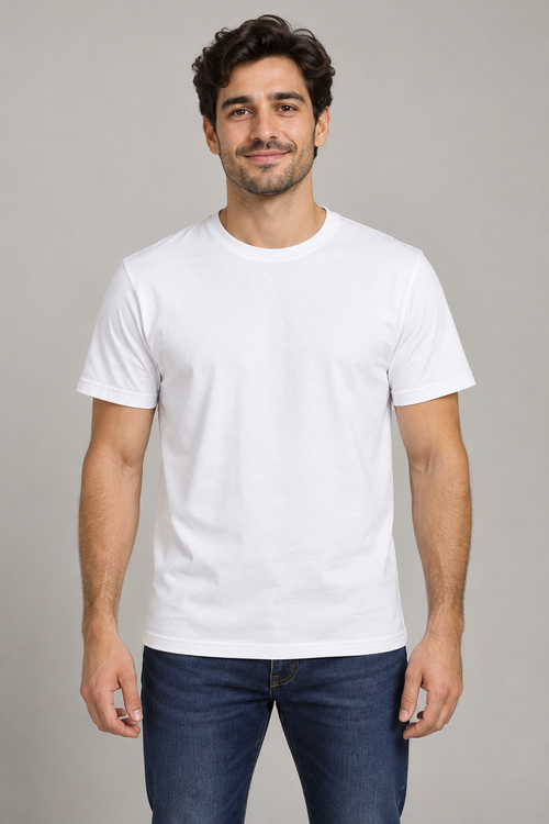AI-generated model styling reference in white; illustrative, not an exact Gildan fit
